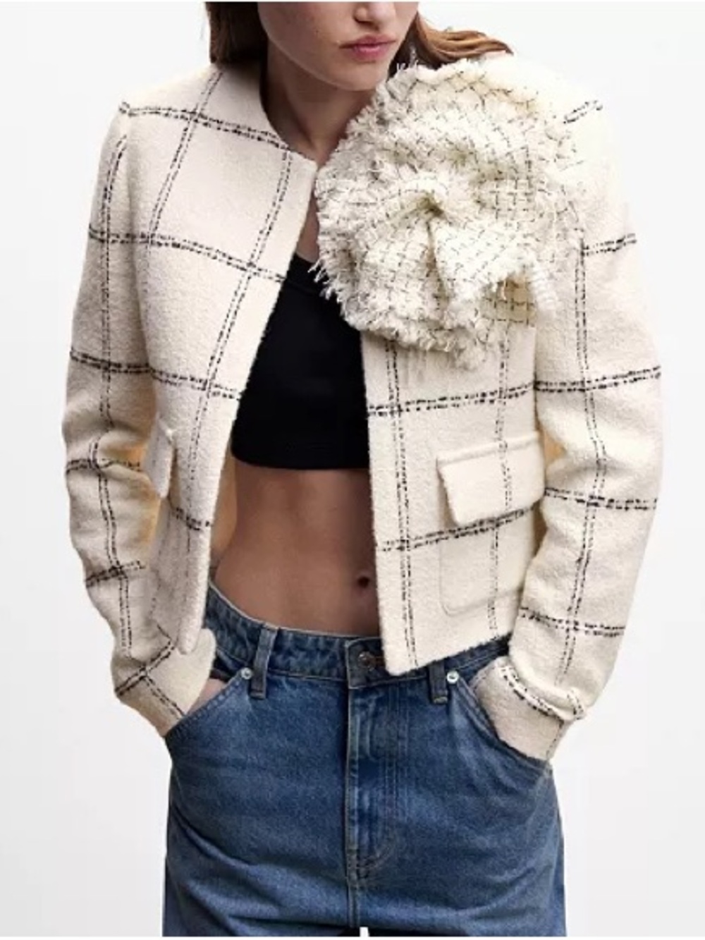 Mango | Women's Maxi Floral Tweed Blazer in Cream | Size L | NWT - Picture 2 of 16